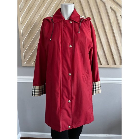 BURBERRY Removable Lining Red Hooded Topper Trench Rain Jacket Coat - Size 4